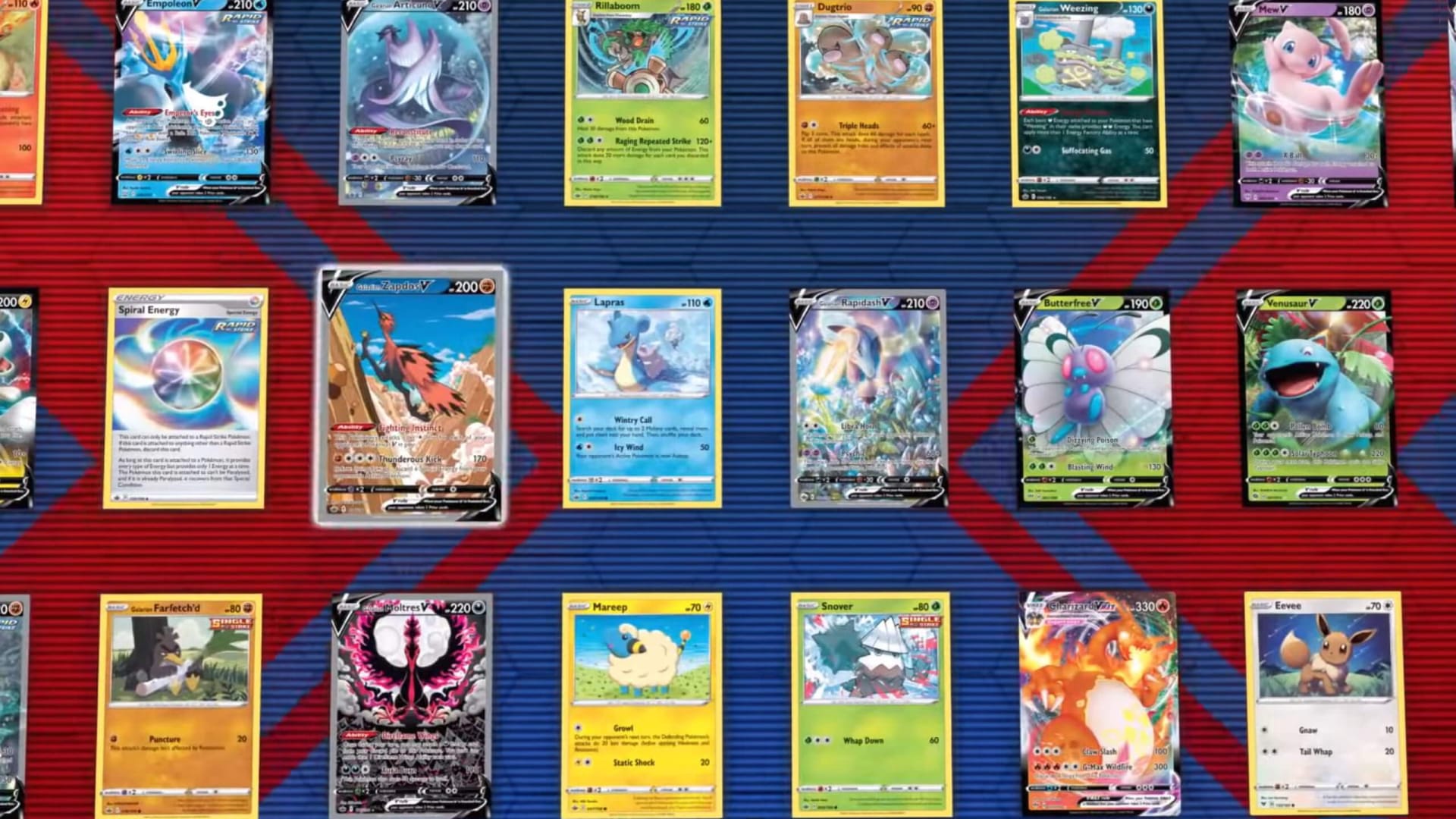 A set of cards from Pokemon TCG Live, featuring iconic Pokemon like Butterfree